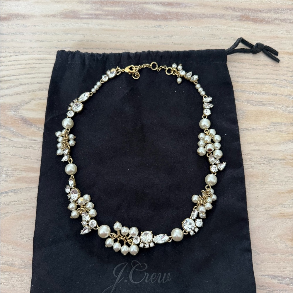 J. Crew Clear White Rhinestone Faux Pearl Statement Necklace